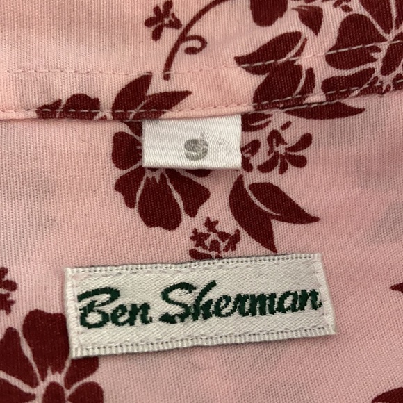 BEN SHERMAN floral Western shirt, stretch, dagger collar SIZE 8 pink burgundy - Picture 11 of 12
